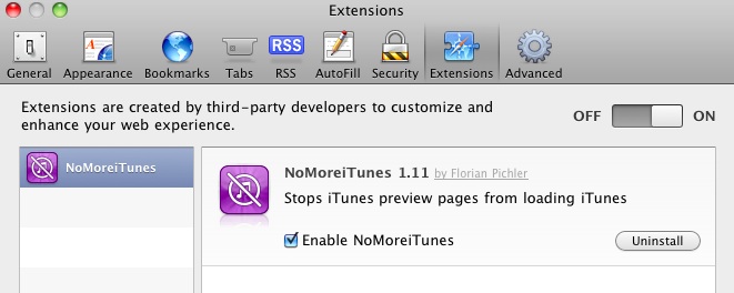 NoMoreiTunes Safari Extensions
